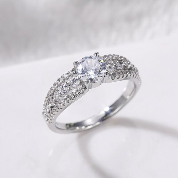 Diamond Shiny CZ Romantic Pure Silver Dainty Wedding Ring for Women, K868 - Picture 7 of 8